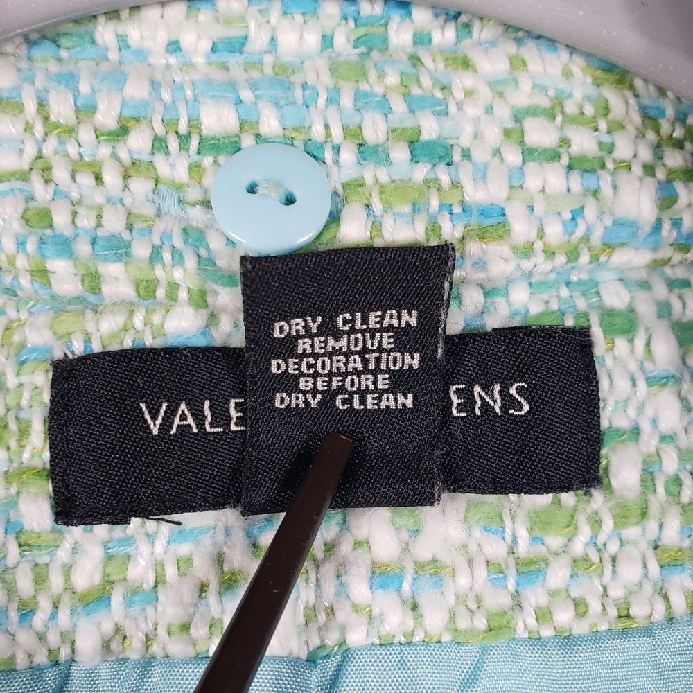 Valerie Stevens 8 P Tweed Skirt Suit Set Mint Blue Green Wool Blend Glamouratti - Picture 4 of 16